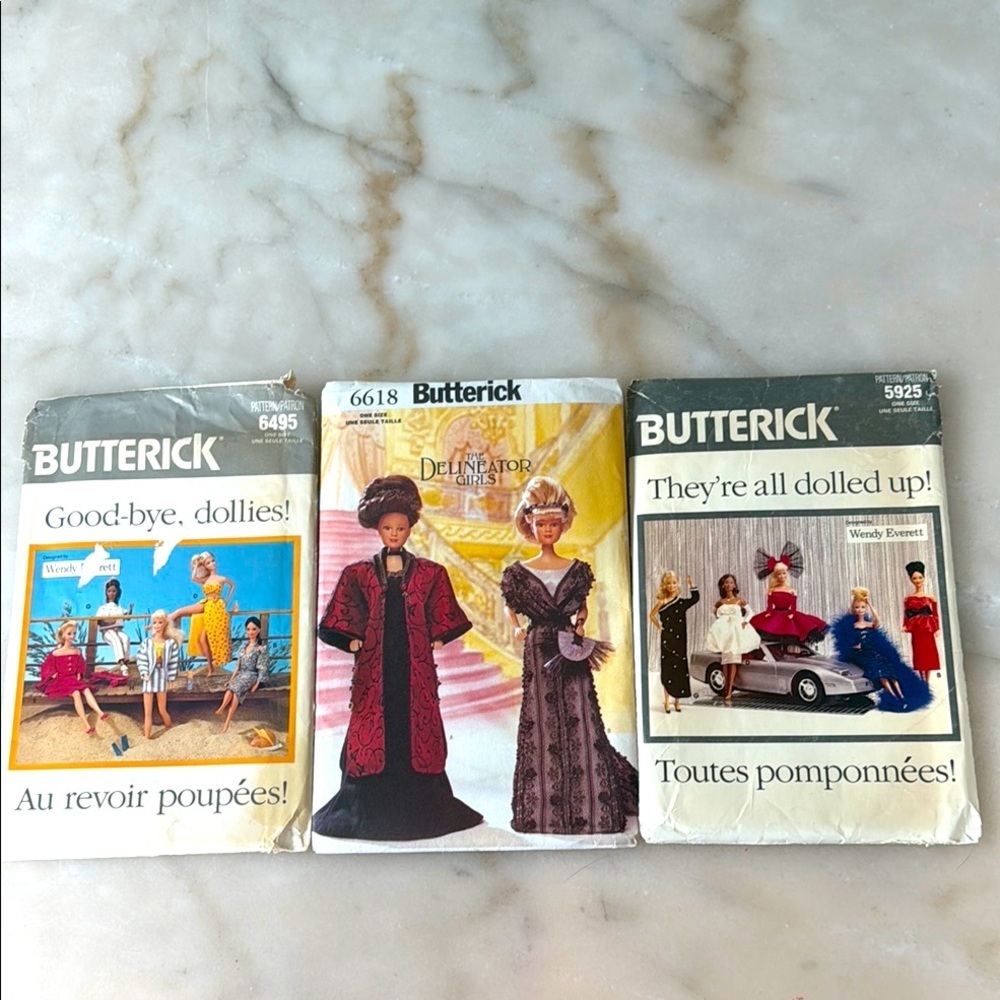 Butterick 6495, 5925, 6618 Barbie Doll Wardrobe Clothes Patterns Collection